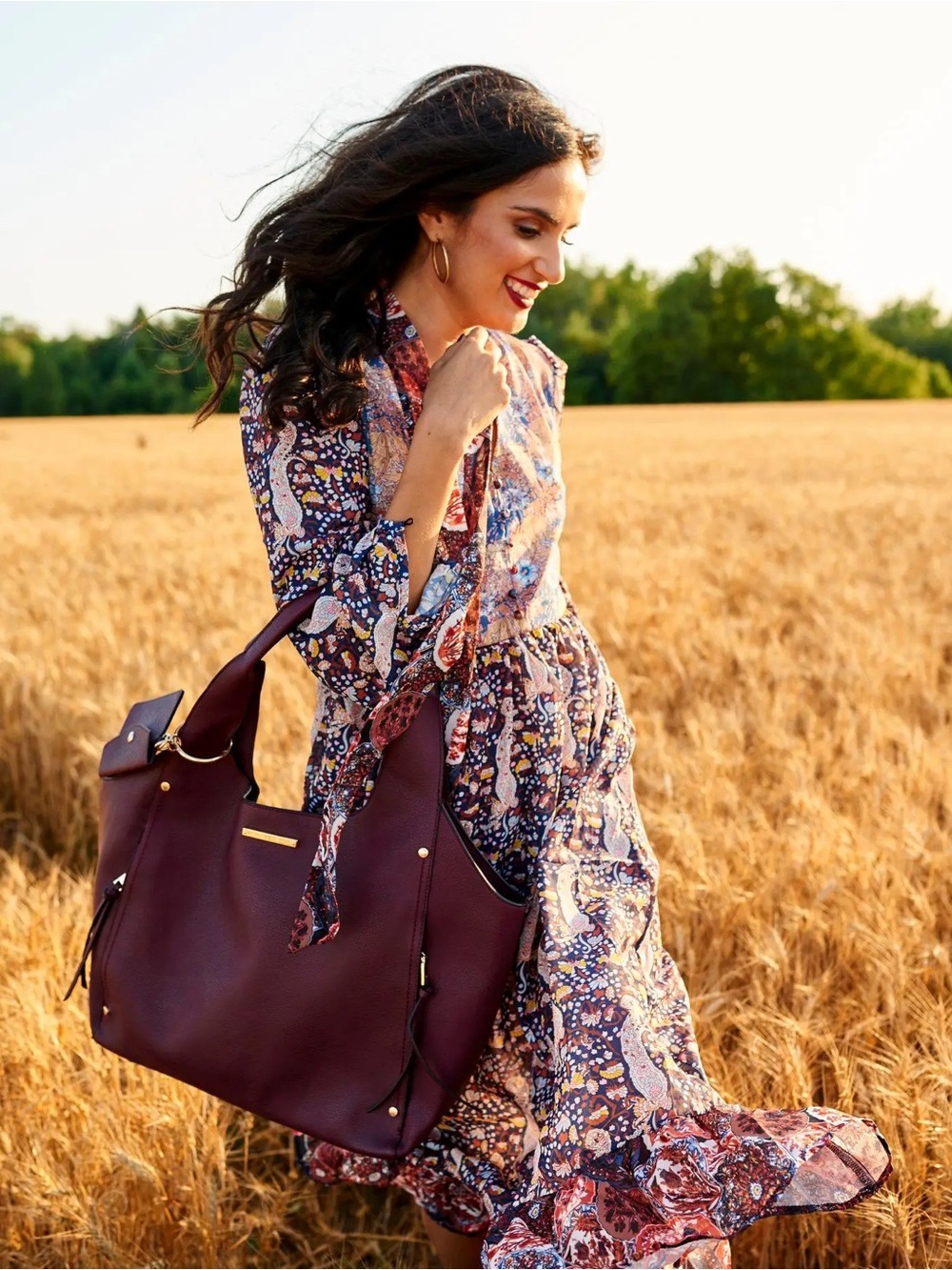 Poppy and Peonies Get carried away  Tote Bag with Key Pouch-Wine
